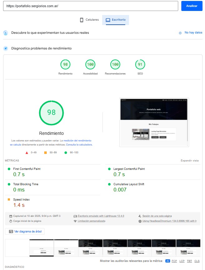 Test SpeedPage en Produccion